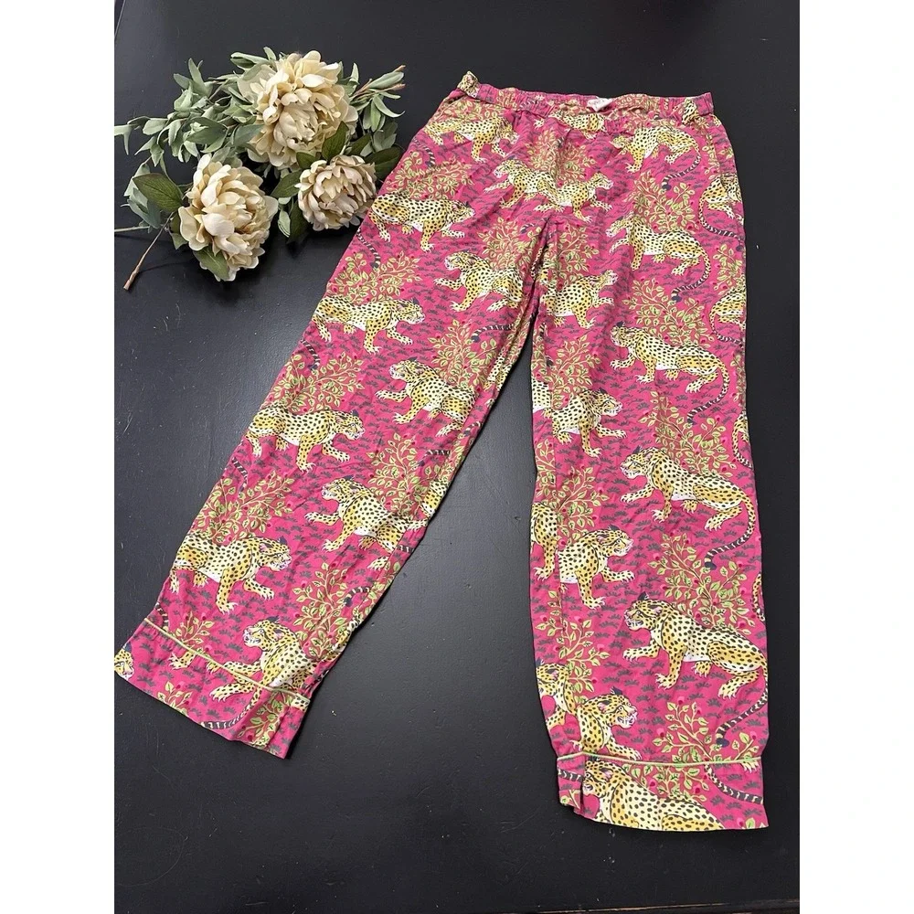 Print Fresh Hot Pink Cheetah Leopard Bagheera Pajama Pants Sz S Organic Cotton